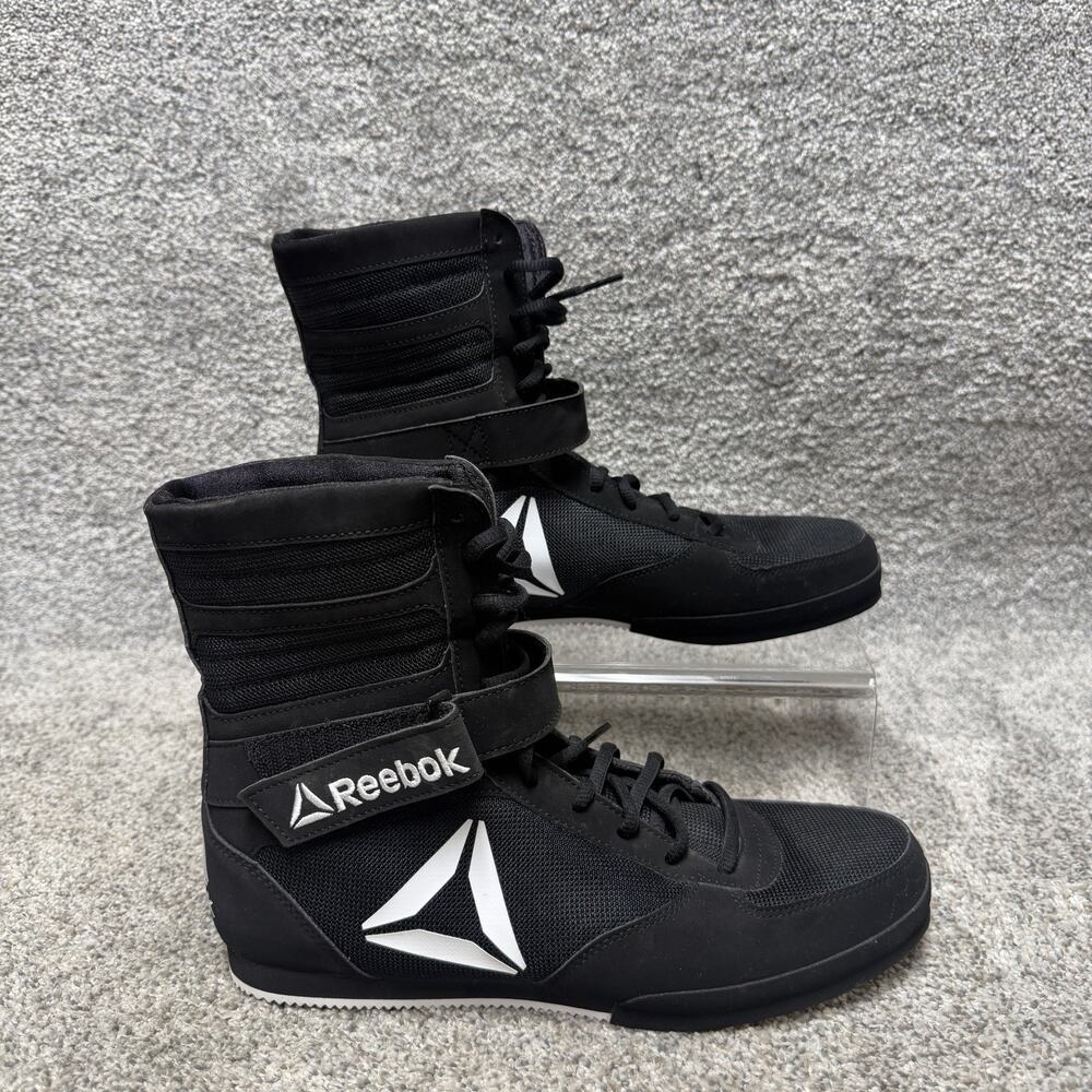 Reebok CN4738 Boxing Boots Mens 9.5 Black White High Top Ankle Strap Shoes